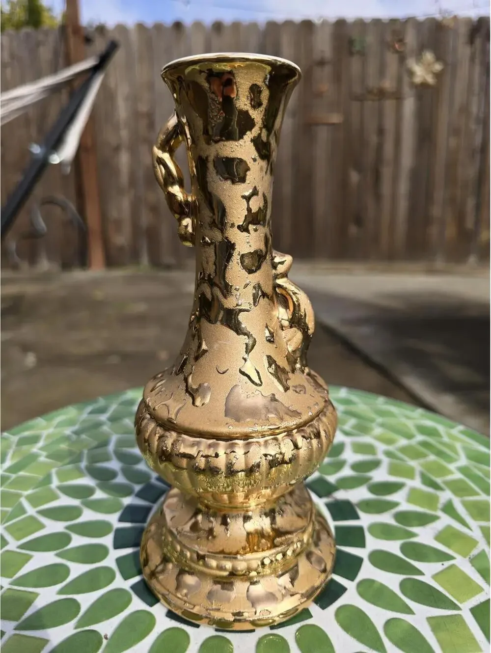 Vintage 24K Weeping Gold Vase | Hollywood Regency Ornate Dual Handle Urn